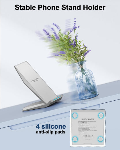 Fast Wireless Charger, NANAMI Wireless Charging Stand Compatible iPhone 17/17 Air/17 Pro/16/16 Plus/15/14/13/12, Desktop Charger Dock Phone Charging Stand for Samsung Galaxy S26/S25/S24/S23/S22/S21