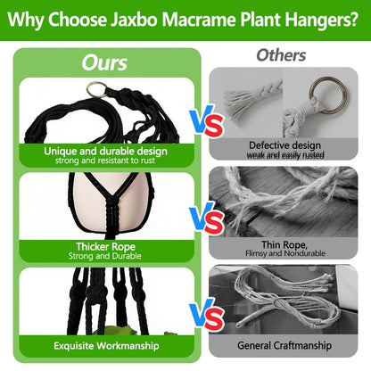 Jaxbo Macrame Plant Hangers 2 Pack Indoor Outdoor Hanging Planter Basket Handmade Rope Hanging Plant Holder for Indoor Outdoor Boho Home Decor 41 Inch, Black