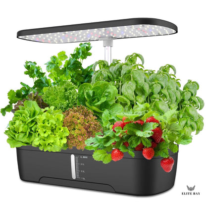 ELITE BAY-Hydroponic Growing System 12 Pods – Smart Garden with LED Display, Full-Spectrum Grow Light & 4L Water Tank | AU/US Plug | Soil-Free Planter Kit | Black |for Home, Office & Kitchen.