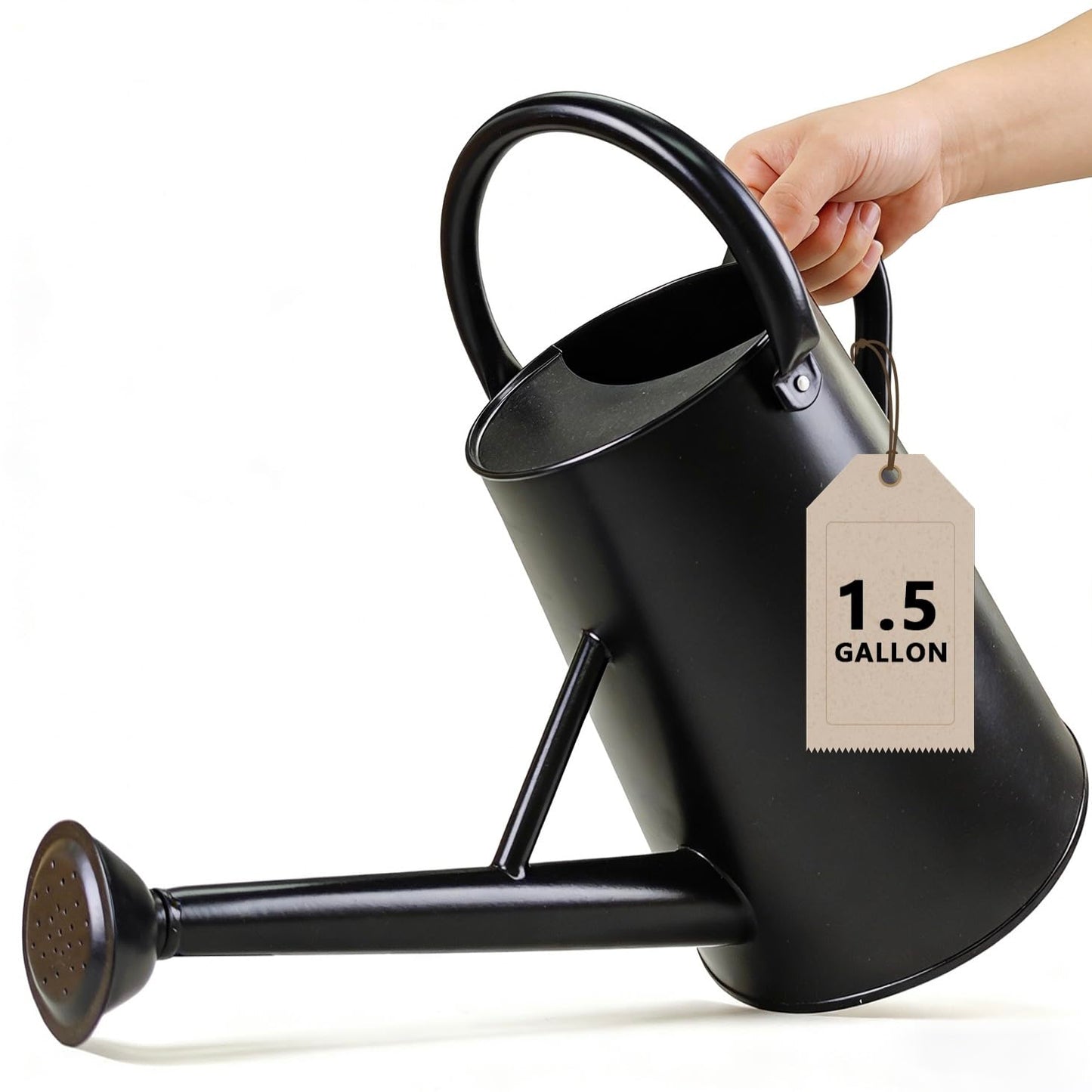 Watering Can for Outdoor&Indoor Plants，1.5 Gallon（5.7L） Metal Watering Can with with Removable Spout，Large Galvanized Steel Garden Flower Water Can Watering Pot with 2 Handles ，Black