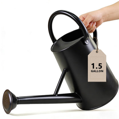 Watering Can for Outdoor&Indoor Plants，1.5 Gallon（5.7L） Metal Watering Can with with Removable Spout，Large Galvanized Steel Garden Flower Water Can Watering Pot with 2 Handles ，Black