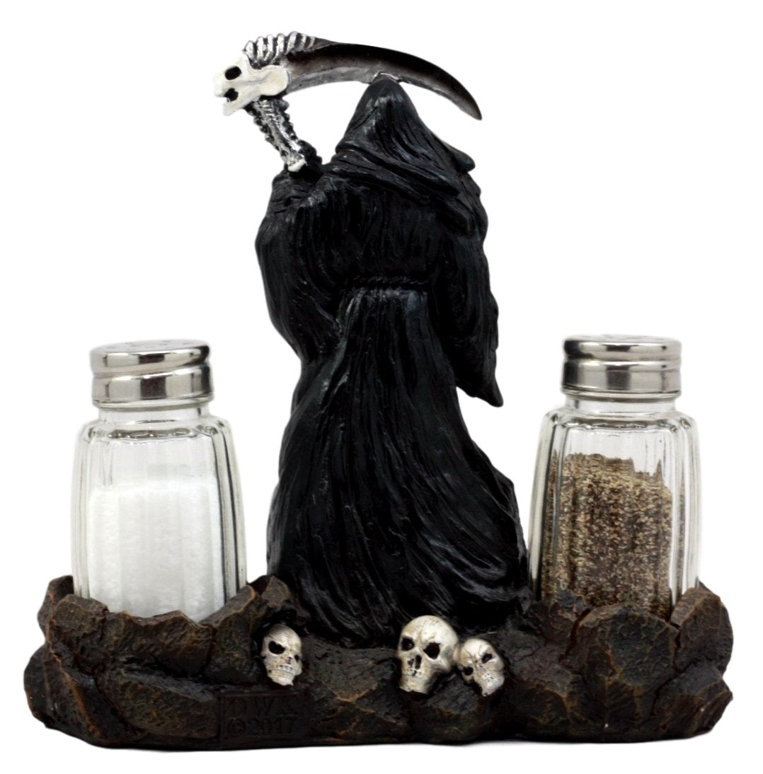 Ebros Gift Day Of The Dead Grim Reaper Standing On Skull Graveyard Salt & Pepper Shakers Holder Figurine Set 6.25"H