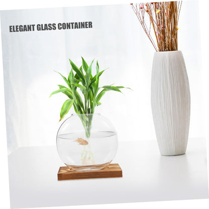 OUNONA 2pcs Hydroponic Propagation Glass Vessels with Wooden Base, Small Containers for Indoor Plants, Desk Terrarium Station for Home and Office Decor