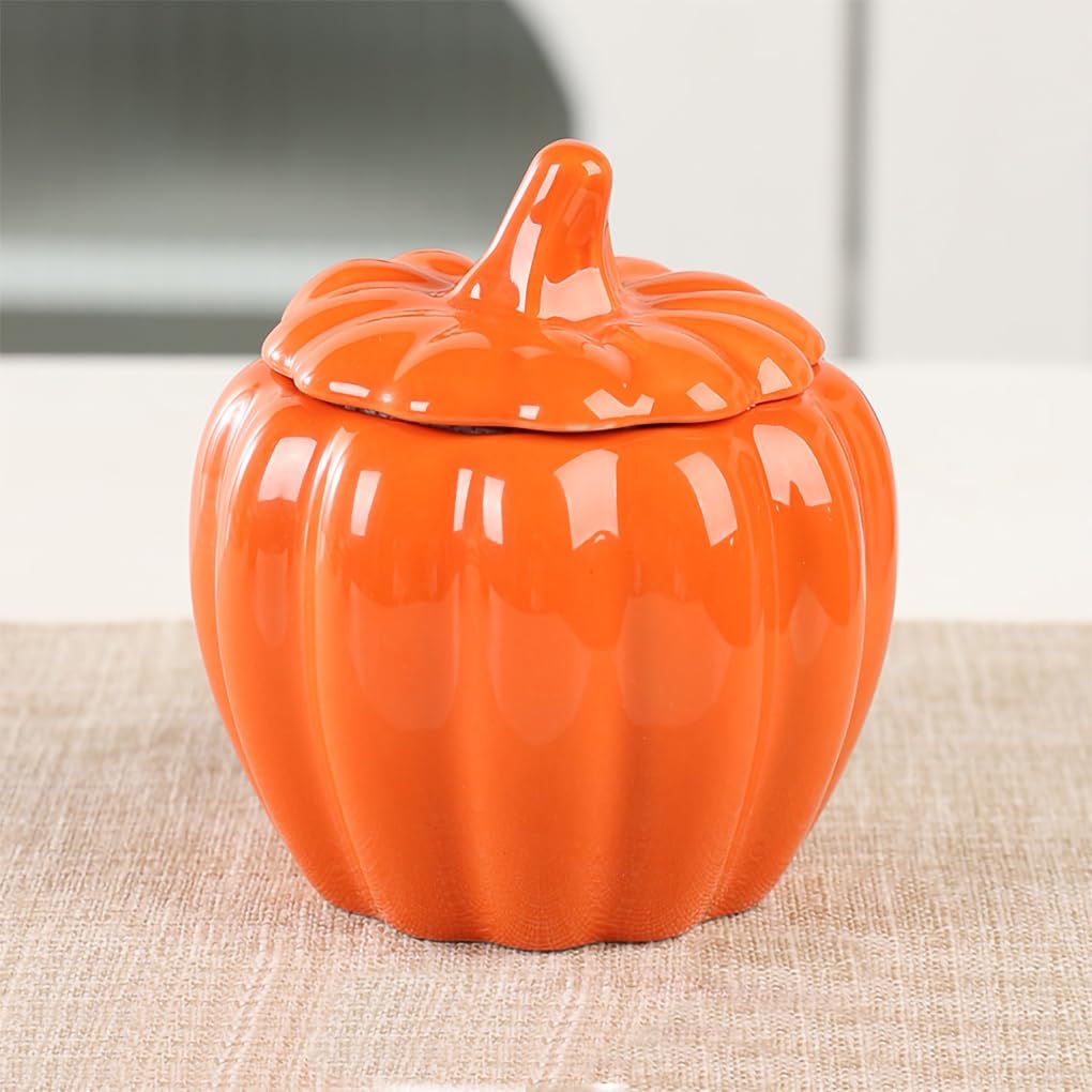 WAIT FLY Pumpkin Airtight Ceramic Tea Canister Food Storage Jar-Orange-7 OZ
