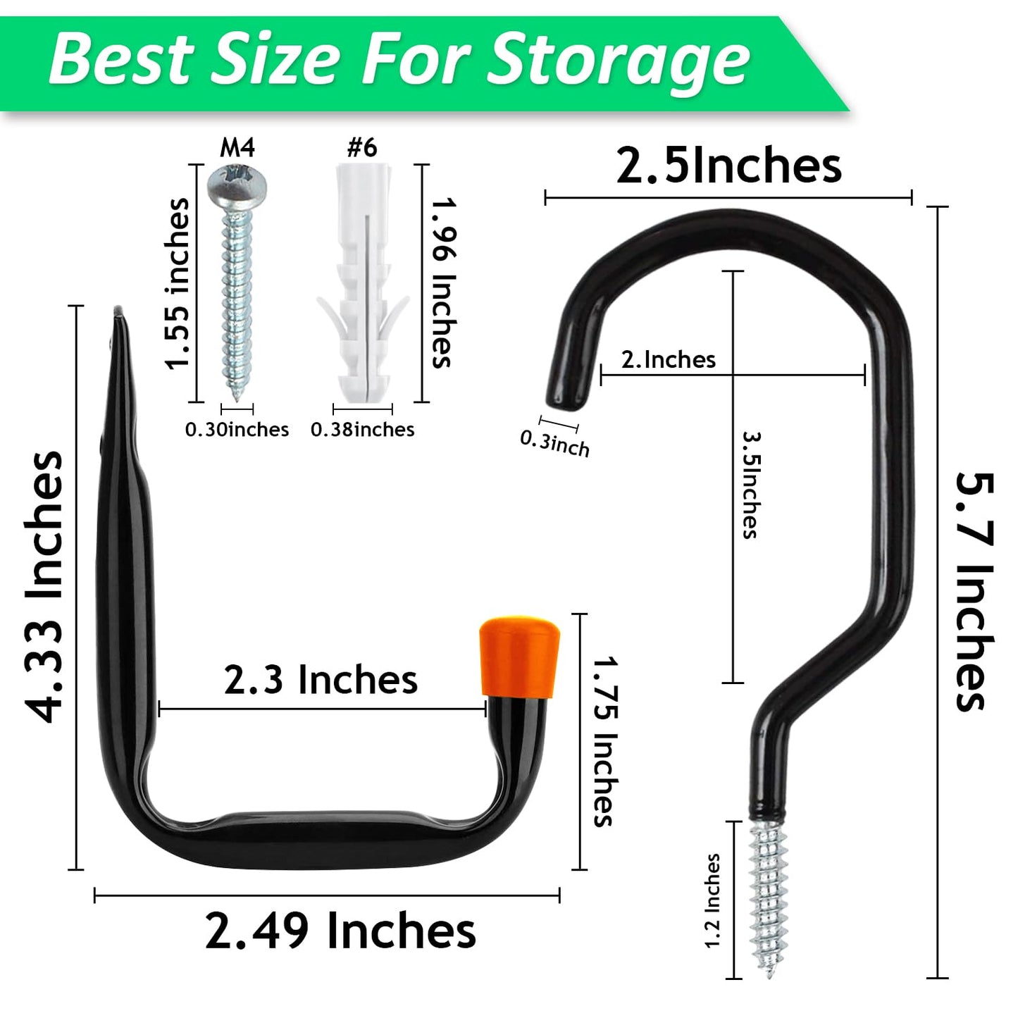 Etoolia Heavy Duty 16 Pack 4.5 Inches Garage Utility Hooks for Bike Storage, 5.7 Inches Wall Mount Screw Ceiling Hooks - Hanger for organizing Bikes, Ladder, Extension and Power Tools