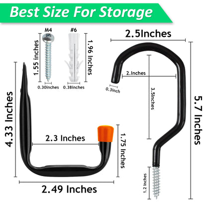 Etoolia Heavy Duty 16 Pack 4.5 Inches Garage Utility Hooks for Bike Storage, 5.7 Inches Wall Mount Screw Ceiling Hooks - Hanger for organizing Bikes, Ladder, Extension and Power Tools