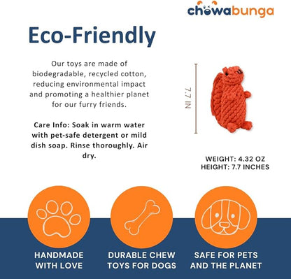 Bucky The Squirrel Dog Toy Handmade Eco Cotton Rope Squirrel Toy for Dogs - Natural, Non-Toxic Dyes, Dog Chew Toys for Small & Medium Breed Dogs, Cats (Large)