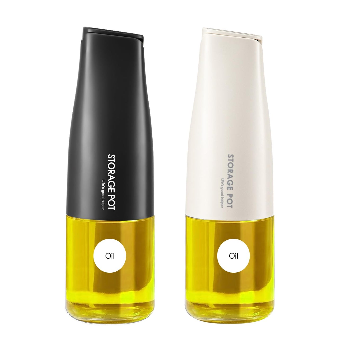 YARRAMATE 2Pcs Large Capacity Aesthetic Olive Oil Dispenser for Kitchen, 500ml /17oz Cooking Glass Vinegar Drizzler, Leak Proof Oil Bottle, Non-Drip Soy Sauce Dispenser, Oil Pourer&Labels(White&Black)