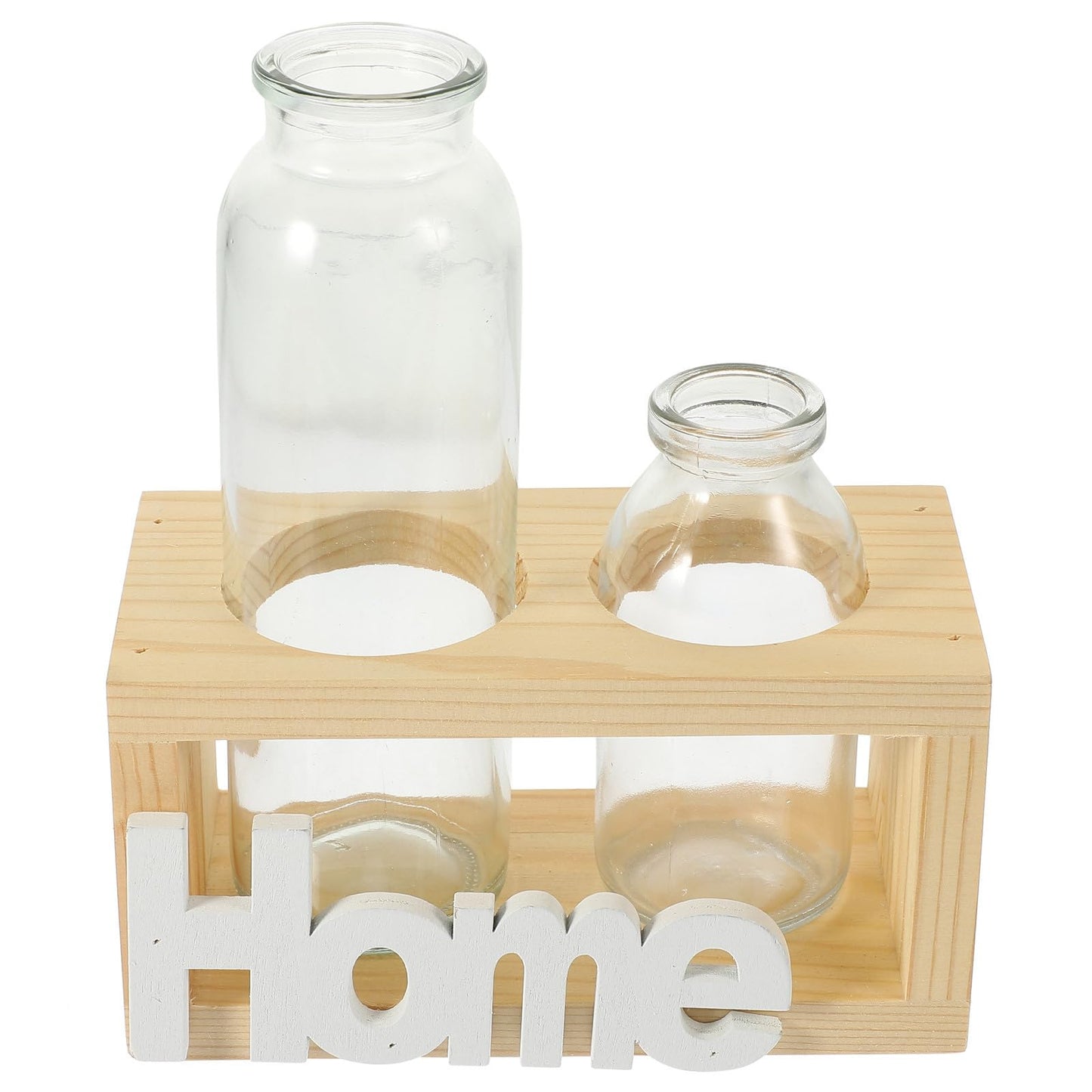 FESTFENDS Glass Terrarium Plant Vase with Wooden Stand, Hydroponic Propagation Station for Indoor Plants, Nordic Style Desktop Flower Vase Home Décor Set with 2 Glass Containers and Natural