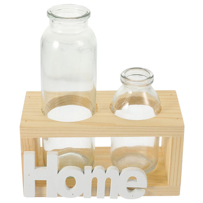 FESTFENDS Glass Terrarium Plant Vase with Wooden Stand, Hydroponic Propagation Station for Indoor Plants, Nordic Style Desktop Flower Vase Home Décor Set with 2 Glass Containers and Natural