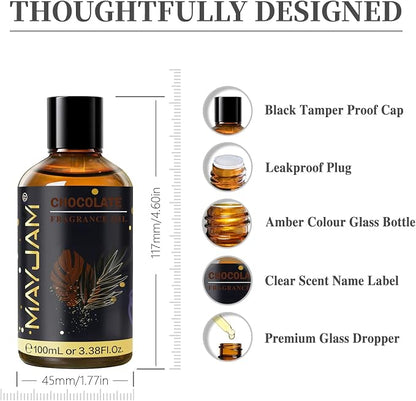 Chocolate Fragrance Oil Essential Oil, MAYJAM 3.38FL.OZ Chocolate Oil for Diffusers for Home, Long Lasting Scented Oils for Soap Candle Making - 100ML