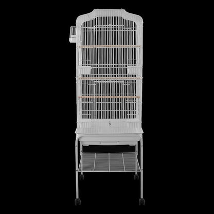 54in Metal Bird Cage Large Parakeet Cages for Parrot, Cockatiel, Lovebird, Pigeon Pagoda Bird House with Rolling Stand,Feeding Bowls & Waterer (White-54in)