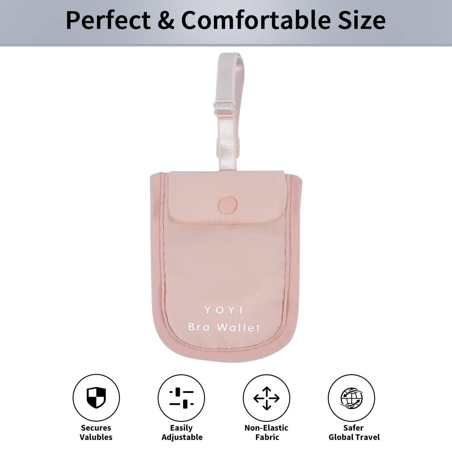 YOYI YOYI RFID Undercover Bra Wallet,Hidden Travel Pouch,Secret Stash Pocket - Credit Cards & Money & Valuables with Adjustable,Elastic Strap Suitable for All Bra Sizes(pink)