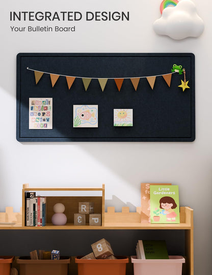 Fluxynara Bulletin Board, 35" x 17.5" Cork Board Alternative with 12 Safe Removable Adhesive Tabs, Foldable Felt Pin Board for Home Office, Classroom, Bedroom,Entryway for Walls—Carbon Blue