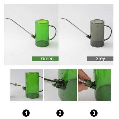 Goose Neck Watering Can, 1L/1000ml Watering Can for Indoor Plants Clear Plastic Water Can with Stainless Steel Long Spout for Home Office(Green)