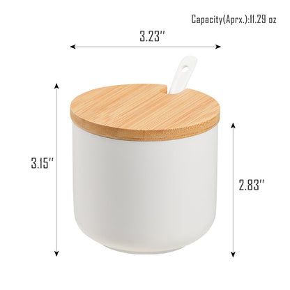 VanEnjoy Set of 2 White Sugar Bowl with Lid 10oz Ceramic Sugar Bowl Salt Cellar with Lid and Spoon Salt Jar for Seasoning Sugar Container with Spoon