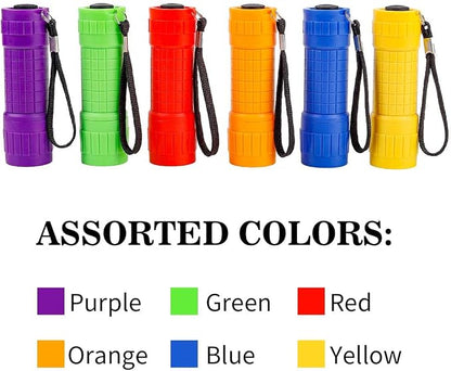 Whaply Small Mini Flashlights Pack of 6,Assorted Colors,New Type Cob Light,with 18 AAA Battery (6 Pack)