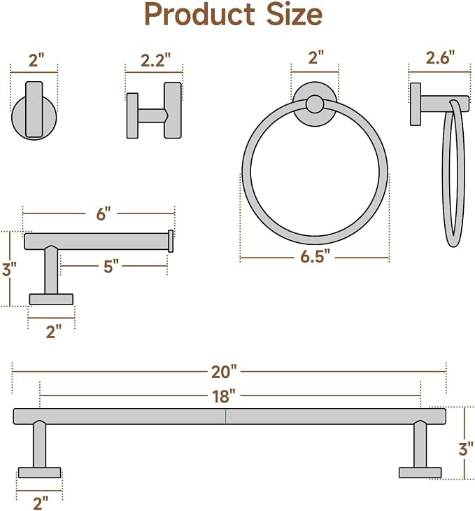 USHOWER Brushed Gold Bathroom Accessories Set, 18-Inch Towel Bar Set Wall Mounted, Durable SUS304 Stainless Steel Bathroom Hardware Set, 4-Piece