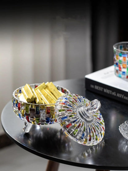 MAGCOLOR Elegant-Hand Painted Colorful Large Crystal Glass Candy Box,Christmas Candy jars with Lid,Storage Jewelry Jar,Candy dish covered,Great Gift for Family Friends-24 oz-Cute Candy servers.
