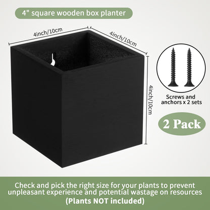 SiliFine 2 Pack Wall Flower Vase Wood Vases for Flowers Wall Planter Box Square Wood Decor Plants Pocket for Outdoor Plants Dried Flowers Greenery Hanging Vase Country Rustic Home Decor
