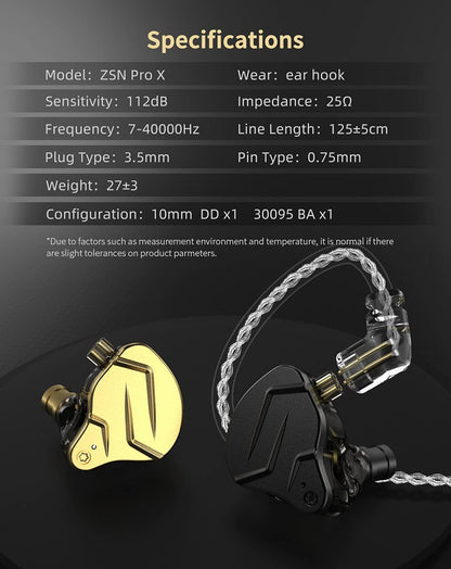 KZ ZSN Pro X in Ear Monitor Earphone 1BA 1DD Hybrid Dynamic Dual Driver IEM Wired Earbuds HiFi Sport Gaming Headphones Compatibility for Phone Computer Tablet