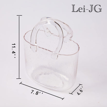 Lei-JG Thickened Glass Purse Vase for Flowers Gift Set-(Handmade 5mm Crystal-Unique Cute Clear Bag Vase with Reinforced Gift Box, Premium Table Centerpiece for Wedding/Mothers Day (Transparent