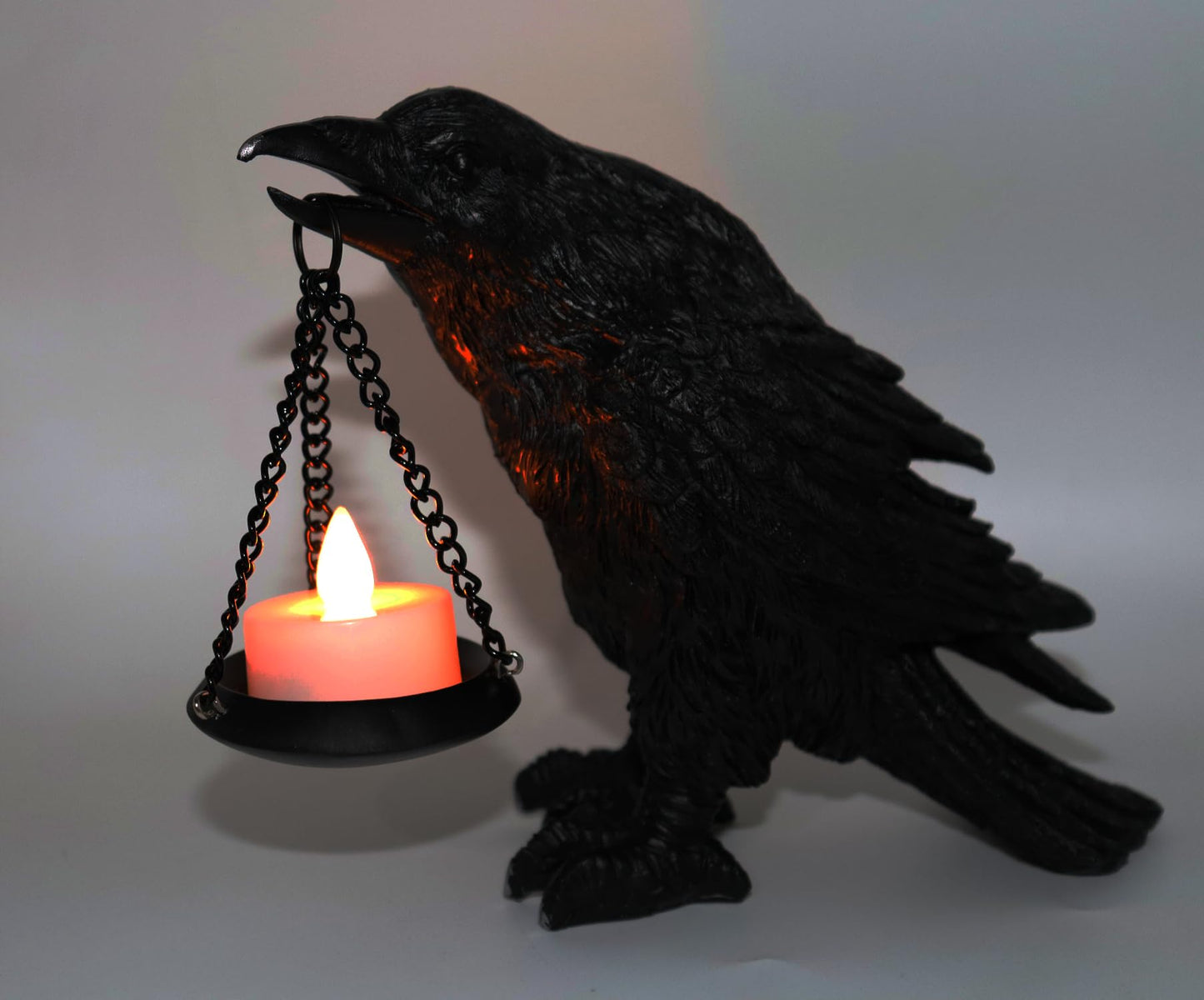 Gothic Crow Light Holder Halloween Candle Holder, Fake Raven Tealight Holder with Skull Base, Resin Statue for Indoor Spooky Home Decor