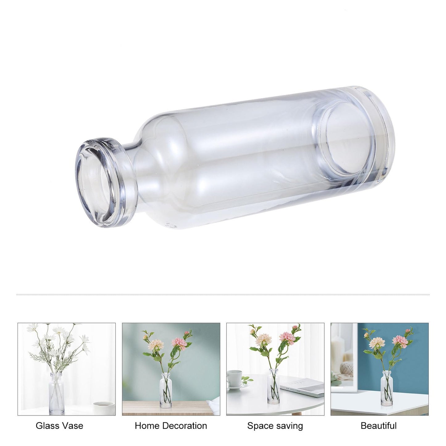 Operitacx Glass Hydroponic Vase for Desktop Decoration, Ocean Blue Small Mouth Glass Planter, Home Office Plant Terrarium Container
