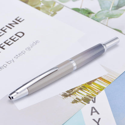 Jinhao 10 Press Fountain Pen with Box, Gradient Gray Retractable Extra Fine Nib with Ink Converter Set (Silver Clip)