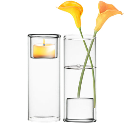 CYS EXCEL Clear Glass Tealight Candle Holders Bud Vases (Pack of 6) Hurricane Candle Holders Home Décor Wedding Candle Centerpiece Cylinder Vases