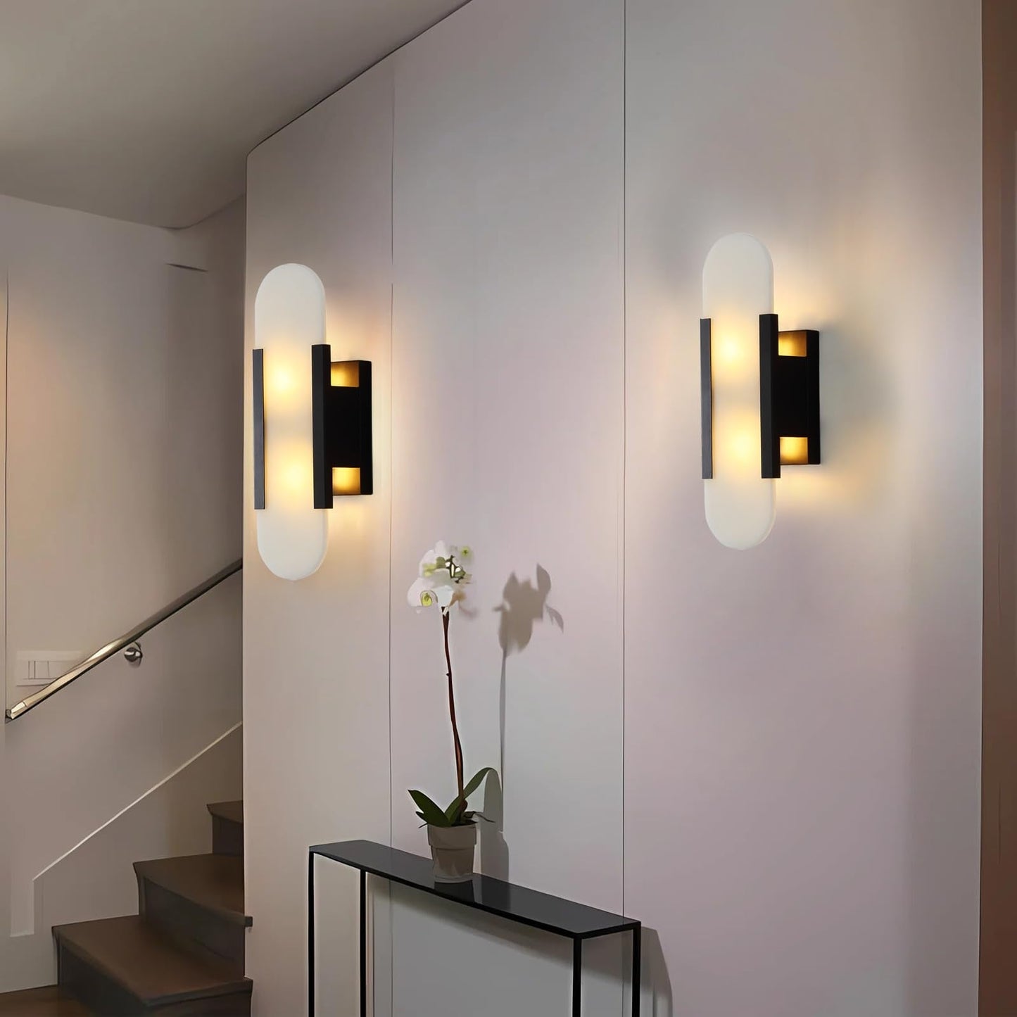 Fanyank 13.8in Alabaster Wall Sconces,Natural Marble Wall Lighting，Alabaster Wall Lamp for Bedroom Stairs, Living Room, Vanity, Hallway Bedside(Bulb Included)