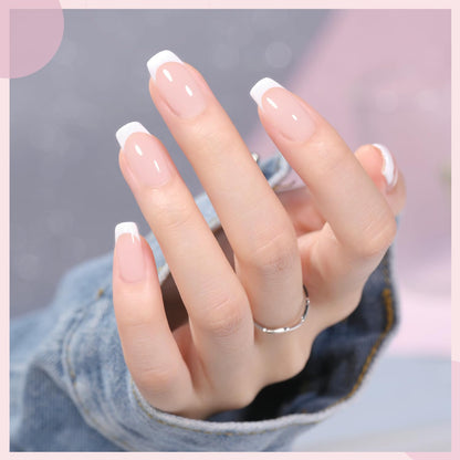 GAOY French Manicure Kit, Nail Stamper and 2Pcs Gel Nail Polish, Include Nude Jelly Pink White Colors for French Tip, UV Light Cure