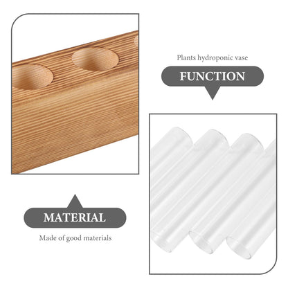 BESPORTBLE Desktop Hydroponic Glass Vase with 5-Hole Wooden Stand for Indoor Plant Propagation and Tabletop Terrarium Centerpiece