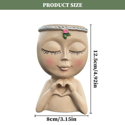Lamppdcor Face,Face Planter Resin Cute 3.2x2.8x4.9in Head Planter Decorative Unique Plant Pots Succulent Flower Face Pots Head for Balcony Garden Yard