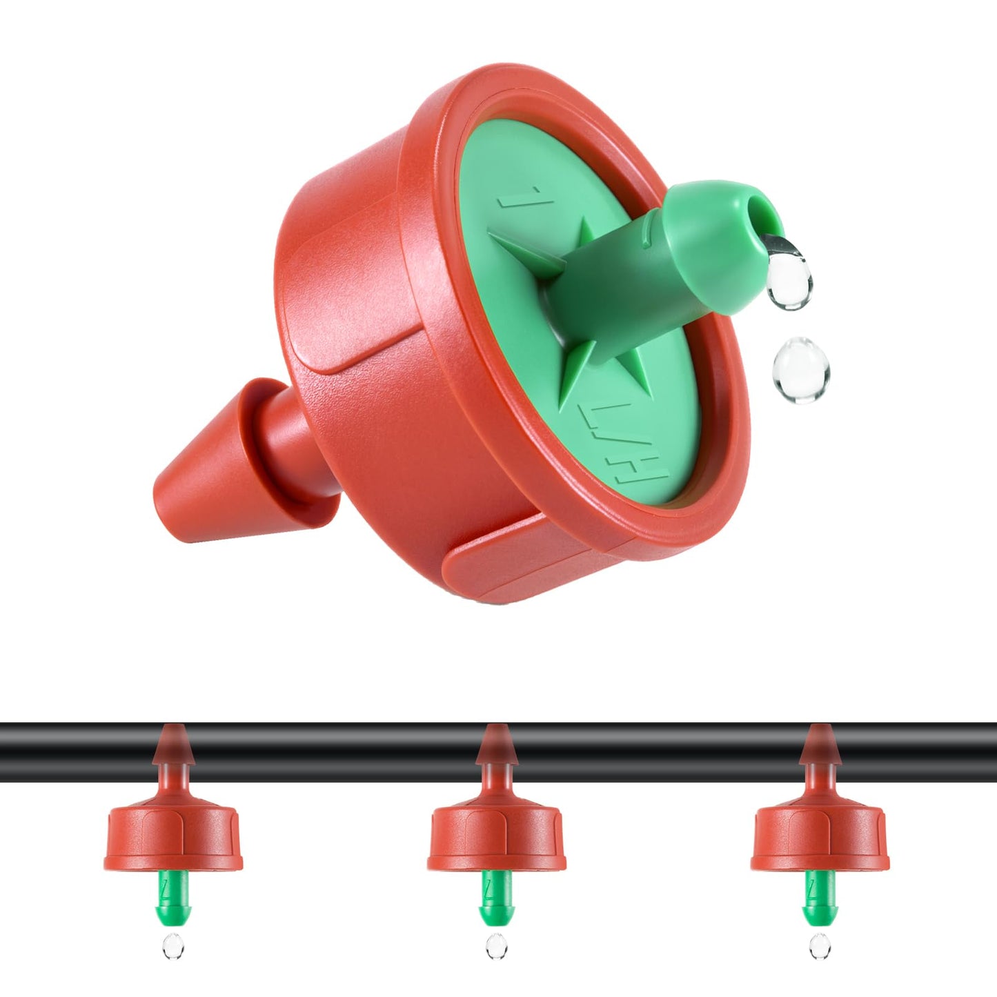 100 PCS 0.25 GPH Pressure Compensating Drip Irrigation Spot Watering Drippers/Emitters, Anti-Clog Self-Cleaning Drip Irrigation Emitters Heads Irrigation Drippers Parts for Seedlings, Mini Gardens