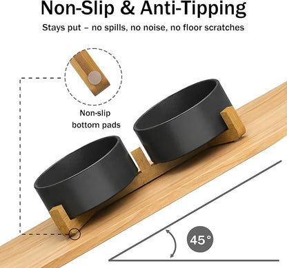 MateeyLife Ceramic Dog and Cat Bowls with Stand, 2-Pack Food and Water Bowl Set - Non-Slip Pet Bowls for Cats,Puppies and Small Dogs, 13.5OZ（Black）