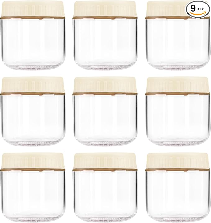 Overnight Oats Containers with Lids, 10oz Wide Mouth Mason Jars with Lids, 9 Pack Glass Jars with Airtight lid for Chia Pudding Yogurt Salad, Meal Prer Oatmeal Jars, Yellow