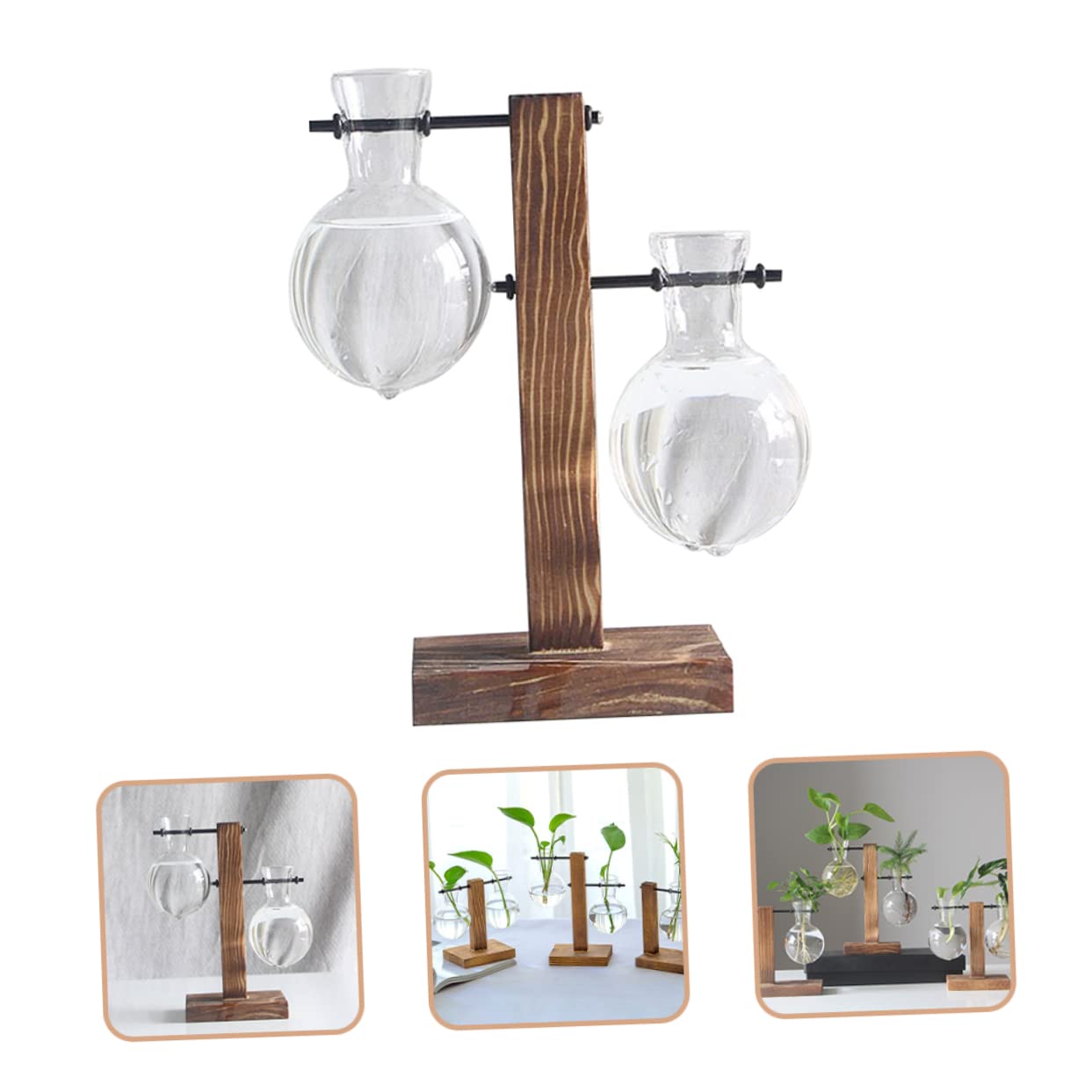 Generic 2pcs Bottle Plant Terrarium Vases Plant Light Bulb Decoration Hydroponic Vase Indoor Bulb Desktop Decor Hydroponic Glass Wooden