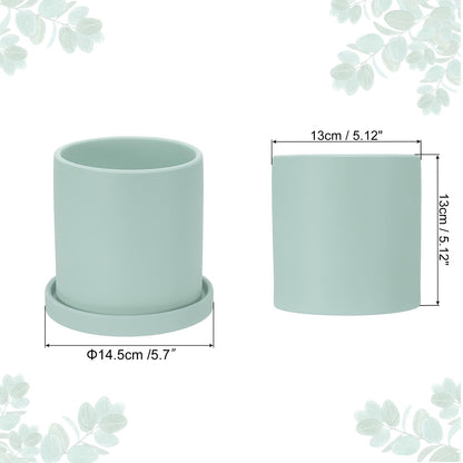PATIKIL 5 Inch Ceramic Plant Pots, Modern Flower Planters with Drainage Holes and Tray for Decorate Home Indoor Plants Succulent Herb, Blue