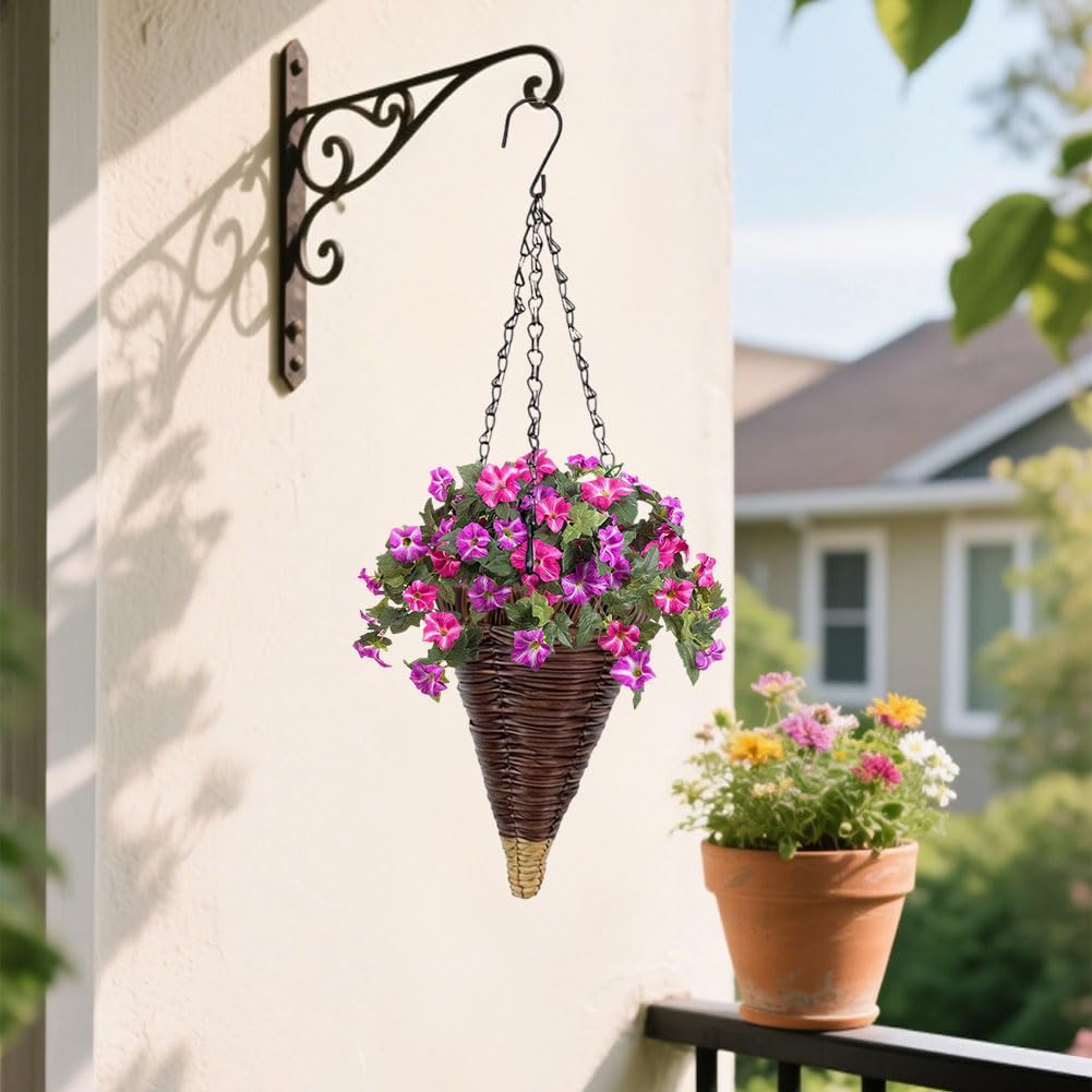 JOYWU Cone Hanging Plant Flower Baskets for Outdoor,2 Pack Artificial Woven Wall Hanging Planter Pots for Garden Plants Flowers,Conical Rattan Vertical Planter Baskets(Not Including Plants)