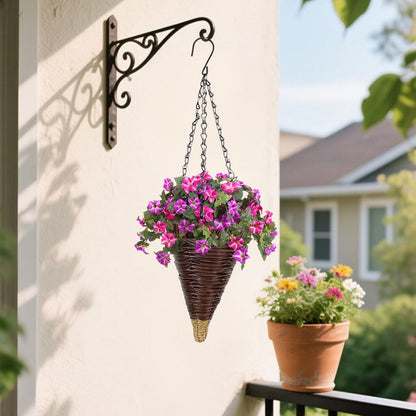 JOYWU Cone Hanging Plant Flower Baskets for Outdoor,2 Pack Artificial Woven Wall Hanging Planter Pots for Garden Plants Flowers,Conical Rattan Vertical Planter Baskets(Not Including Plants)