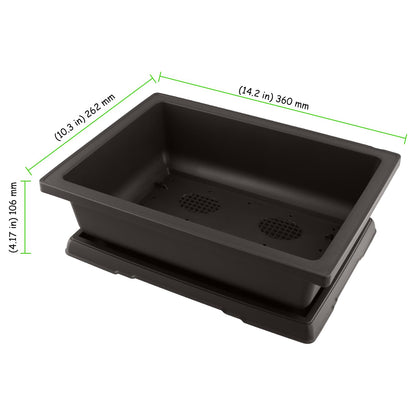 TAICHEUT 3 PCS 14 Inches Plastic Bonsai Training Pots, Rectangular Bonsai Tree Pots with Trays, Large Plastic Bonsai Container for Indoor, Outdoor
