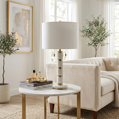 Sagebrook Home 27x14 Stacked Marble Lamp With 2 Pulls, White