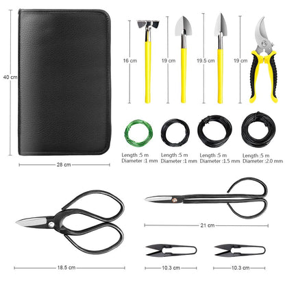 Bonsai Tools Set 13Pcs, Bonsai Essentials with PU Leather Bag, High Carbon Steel Succulent Trimming Kit, for Pruning, Raking, Training Plants, Ideal Gardening Gifts