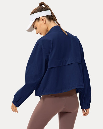 Locachy Women's Lightweight Zip Up Athletic Jacket Stand Collar Windproof Sun Protection Workout Outdoor Jacket Navy XL