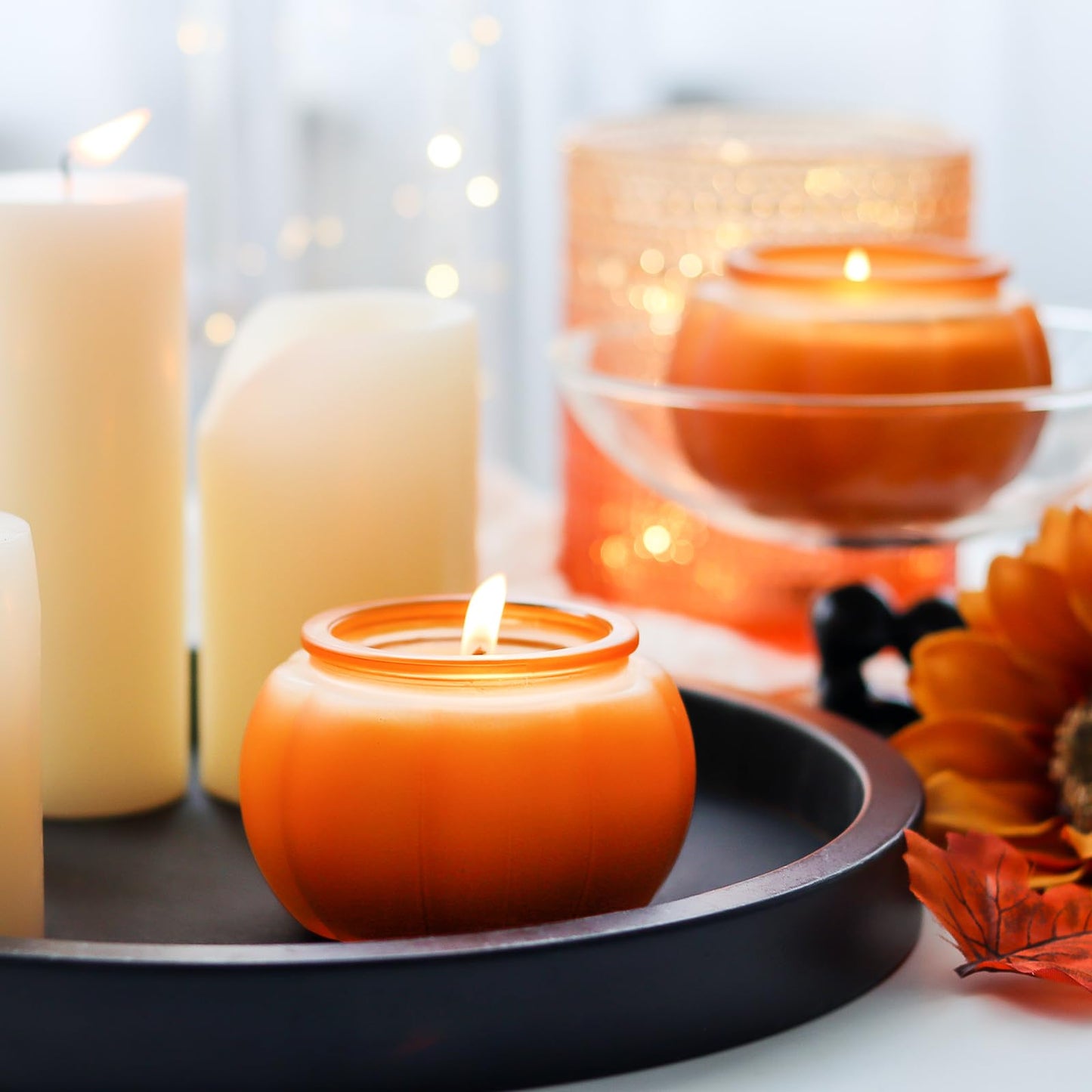 SYFURNIX Pumpkin Candle Jar for Making Candles, 4PCS Orange Glass Candle Jars with Lids, Small Candle Containers for DIY Candle Gifts Halloween Fall Thanksgiving Table Decorations