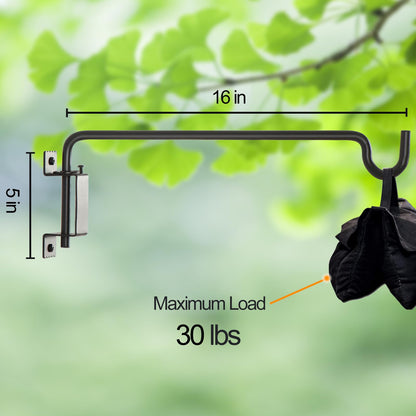 16"Swivel Plant Hanger - 360° Outdoor Hanging Brackets with 12-Directional Adjustable Hook, Rust Resistant Solid Steel Wall Mount for Bird Feeders, Indoor/Outdoor Plants, Garden & Patio, Pack of 2