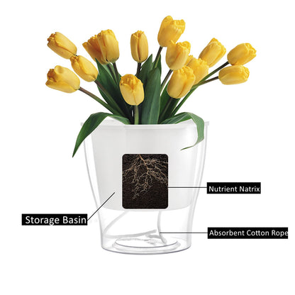 ZOOFOX 4 Pack Self Watering Pots for Indoor Plants, 7 Inch Large Clear Plastic Automatic-Watering Plant Pot, Modern Decorative Pot for Indoor Plants, Flowers, Herb, Aloe, Orchid, African Violets