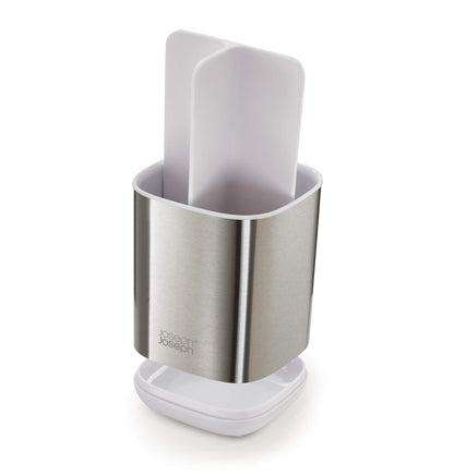 Joseph Joseph EasyStore Stainless-Steel Toothbrush Holder Bathroom Storage Countertop Organizer Caddy, Small