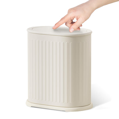 Steel Small Bathroom Trash Can with Lid Press Top 9L/2.4 Gallon Dog Proof Wastebasket with Removable Liner Bucket,Slim Bathroom Garbage Can Bin Under Desk/Sink Bedroom,Living Room,Office,Diaper